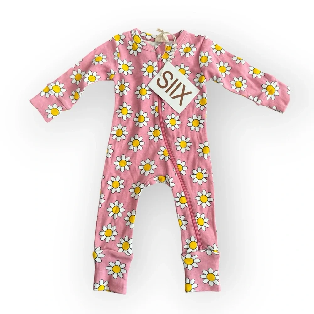 NWT SIIX by Spearmint2 way zip organic cotton onesie Pink Floral Kids One Piece